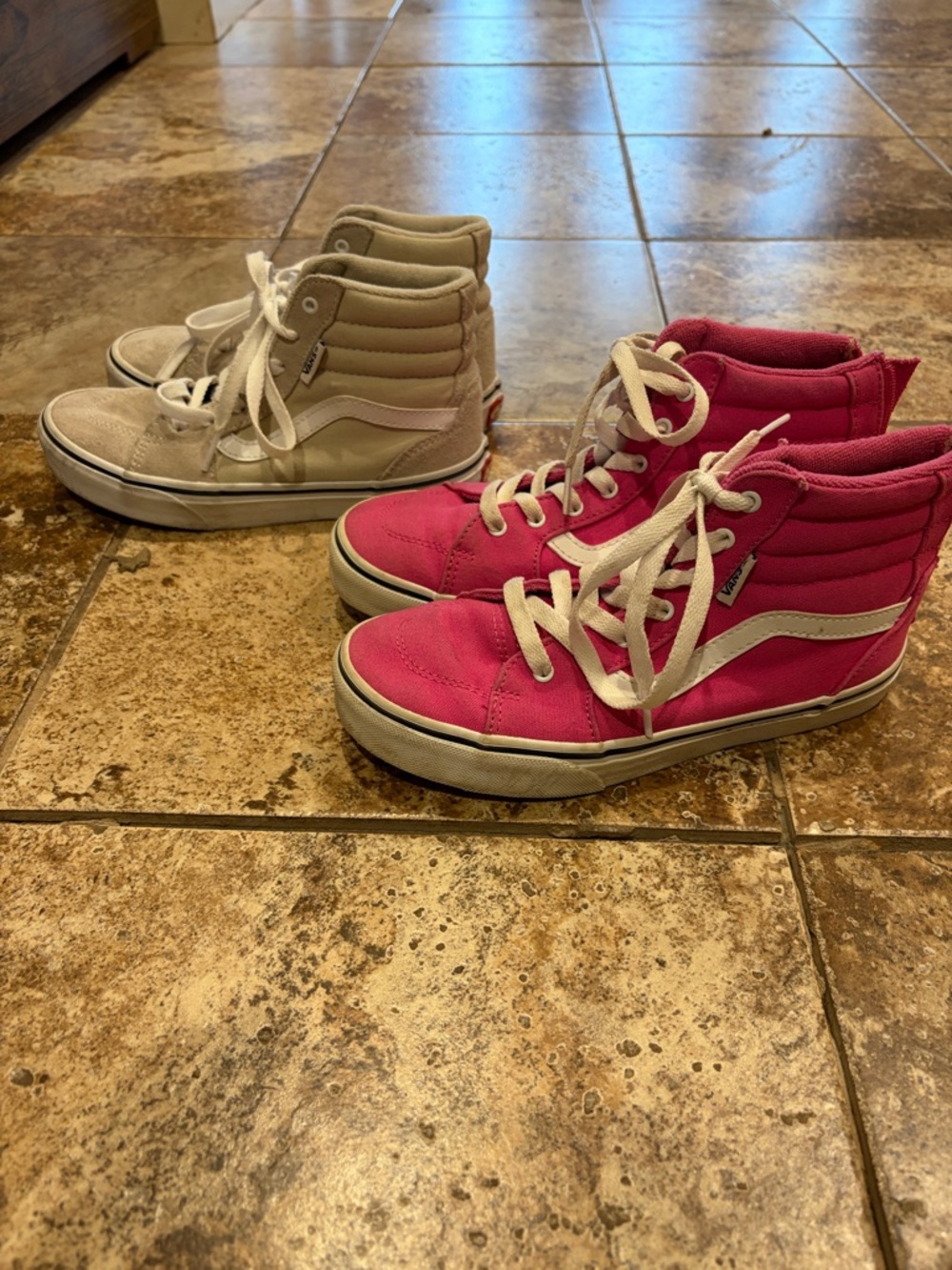 Vans High-Top Sneakers in Pink and Beige